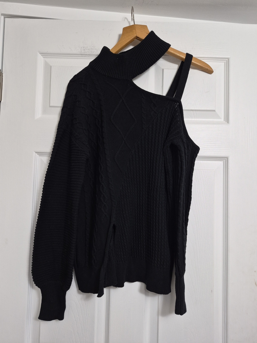 Fashion Nova Black Asymmetrical Cutout Turtleneck Sweater